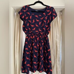 ModCloth mini dress dark navy with orange dinosaurs!